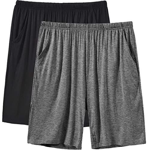 Image of JINSHI Men's 2 Pack Pyjama Shorts Nightwear Super Soft Cosy Modal Pajama Loungewear PJ Bottoms Black & Dark Grey Size 2XL