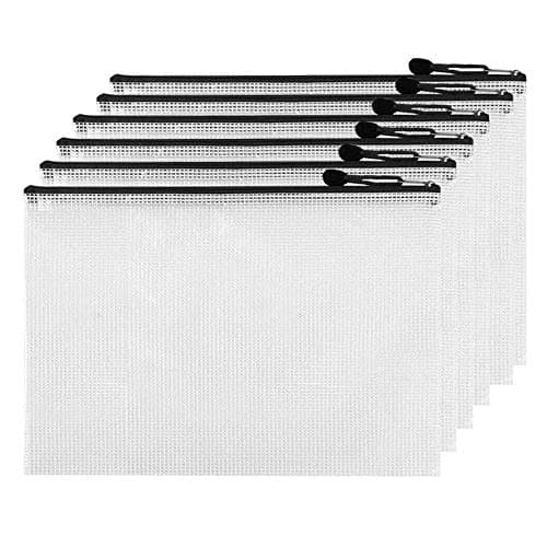 Image of Mesh Zipper Pouches - Zipper File Bags/Waterproof Document Bags/Plastic Wallets/File Folders for School Driving Test/Office Receipts/Household Bills/Travel Storage (Black, A5(6PCS))