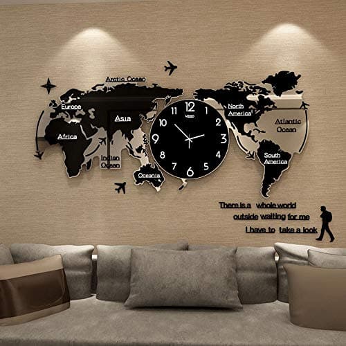 Image of Generic 3D World Map Acrylic DIY - Beautiful Decorative Clock for Living Room and Bedroom - Large Artistic Wall Clock Design