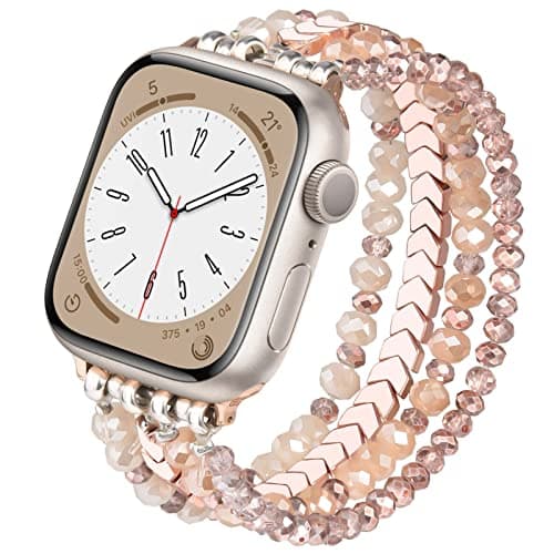 Image of V.R.HOPE Unique Beaded Strap Compatible with Apple Watch Straps 38mm 40mm 41mm 42mm Women, Elegant Crystal Fashionable Band for iWatch SE Series 11 10 9 8 7 6 5 4 3 2 1 - (Rose Gold, Small)