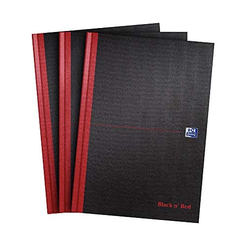 Image of Oxford Black n' Red A4 Notebook, Hardback Casebound, Lined, 192 pages (Pack of 3)