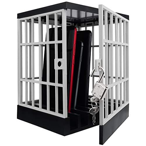 Image of Gemaxvoled Cell Phone Jail Lock Box, Gold Mobile Phones Prison Lockable Cage for Classroom Family Time Party (Grey)