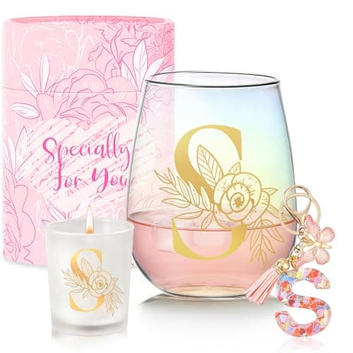 Image of Personalised Gifts for Women Customised Gift Initials Stemless Wine Glass Valentine's Day,Christmas,Birthday Gifts for Women Personalised Monogrammed Glass Mug for Friend,Mum,Colleagues,Sister,Teacher
