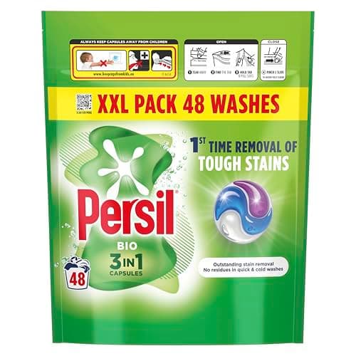 Image of Persil Bio 3 in 1 Washing Capsules 1st time removal of tough stains outstanding stain removal in quick & cold washes 48 washes