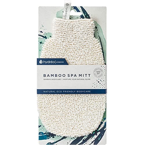 Image of Hydrea London Exfoliating Mitt - Ultra-Soft Natural Bamboo Face Exfoliator & Body Scrubber for Men & Women - Deep-Cleanse, Massage & Bathing Shower Scrub - Cotton Bath Glove for All Skin Types
