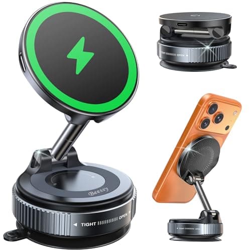 Image of Beeasy MagSafe Car Mount Charger, 15W Magnetic Wireless Car Charger Phone Holder for iPhone 17 16 15 14 13 12 Pro Max, Foldable 360° Adjustable Car Phone Mount with Strong Suction & Adhesive Base