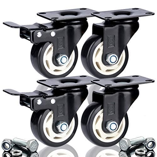 Image of DSL 4 x 75mm PU Heavy Duty Double Bearing 2 Castor with 2 Braked Rubber Swivel Castor Wheel Trolley Furniture Caster 400KG Free Fitting