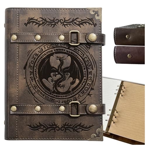 Image of DUROTAN DND Notebook Journal Refillable Leather A5 Binder 400 Pages For Dungeons and Dragons Gifts D&D Accessories for dm players Men&Women(3-Khaki-Dragon Totem)