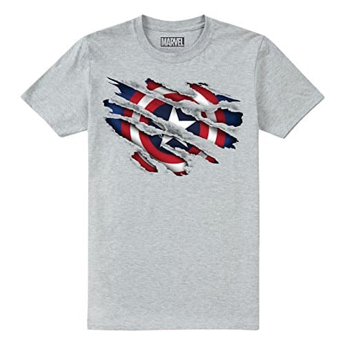 Image of Marvel Boy's Captain America Torn T-Shirt, Grey Heather, 9-10 Years
