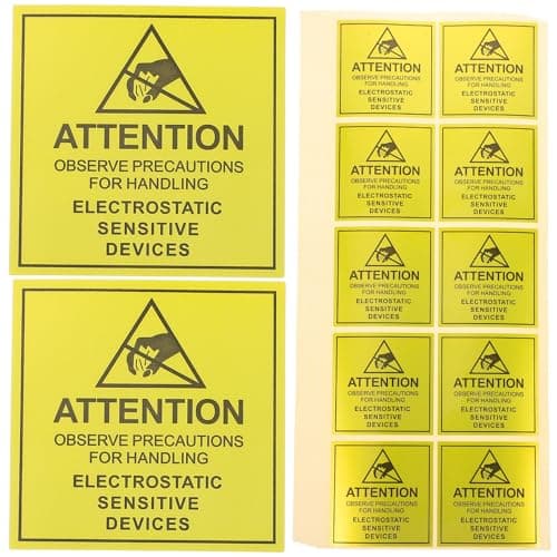 Image of HOMOCONO Anti-Static Warning Labels Paper Stickers Yellow Electrostatic Cautious Decals Not Easy to Fall 450pcs for Industrial Safety Packaging