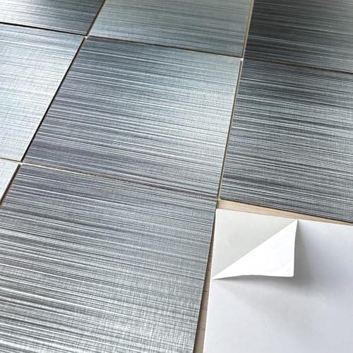 Image of funlife Brushed Aluminum Self Adhesive Splashback for Kitchen, Silver 14.5X14.5CM 10PCS