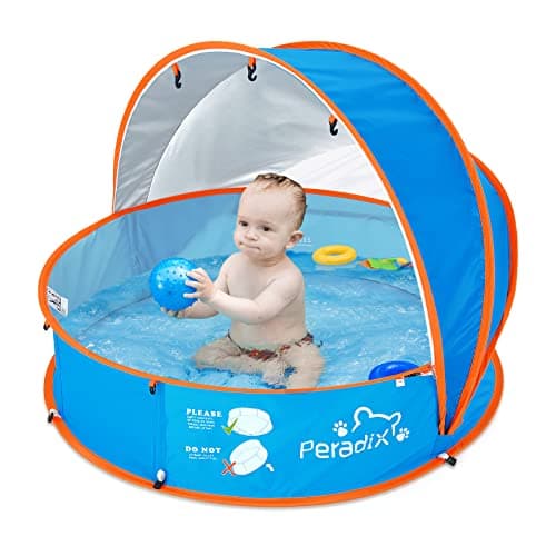Image of Peradix Splash Pool, 4-in-1 Baby Beach Tent with UV Sun Shelter Canopy & Mosquito Net, Portable Pop-Up Infant Ball Pit Tent, Toddler Wading Pool for Kids & Pets