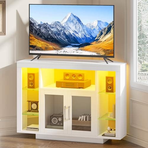 Image of YITAHOME 100CM Corner TV Stand Cabinet with RGB LED Lighting, Corner TV Unit for up to 39 Inch TV with 7 Open Gaming Entertainment Center Shelves for Living Room, Bedroom