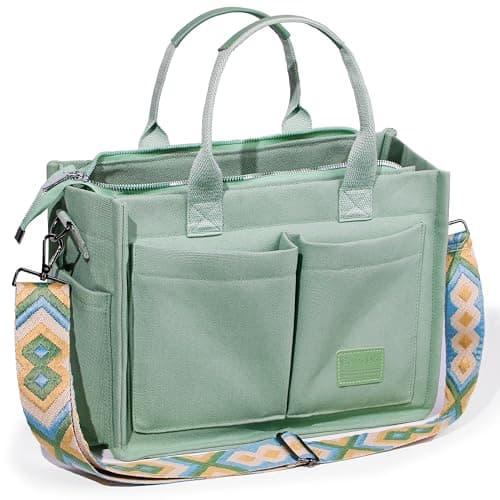 Image of Captain Blues Canvas Tote Bags for Women, Multi-Pocket Tote Bag with Compartments, Large Capacity Shoulder Bag for Work, School (New Upgrade Plus Green)