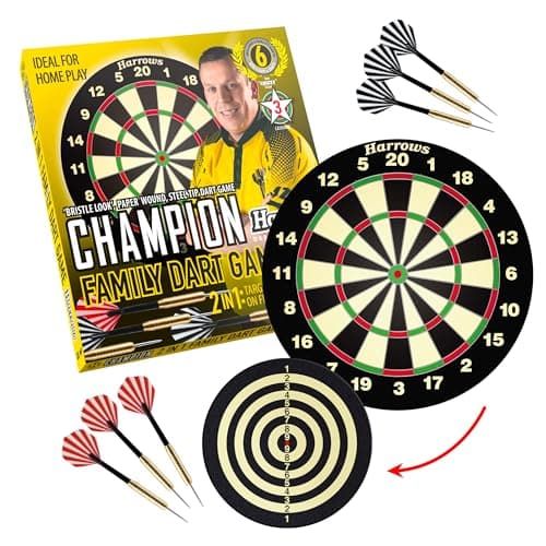 Image of Harrows Dart Board Let’s Play Set, Dartboard Official Size I Contains 6 Darts I Compatible with Dart Board Stand, Lighting and Cabinet I 6 Darts Set with Board (Family Game)