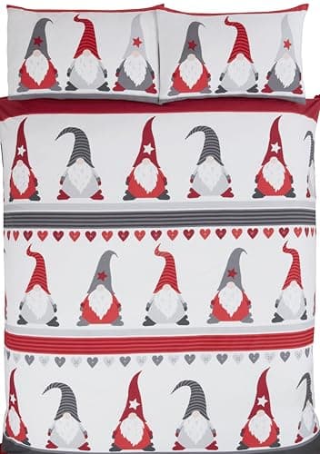 Image of Rapport Festive Gonks Duvet Cover Christmas Bed Set, White, 3pcs, Double