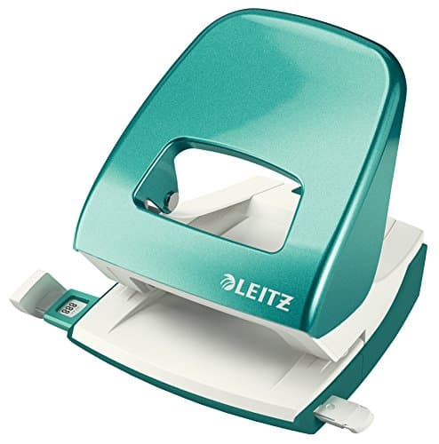 Image of Leitz Hole Punch, 30 Sheets, Guide Bar with Format Markings, Metal, WOW Range, 50081051 - Ice Blue