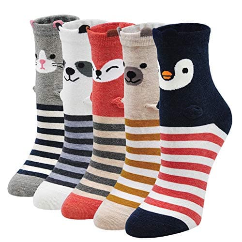 Image of PUTUO Womens Funny Animal Socks Ladies Cotton Socks Funky Cute Cartoon Odd Novelty Socks, Christmas Socks, 5 Pairs (Animal Pattern-1)
