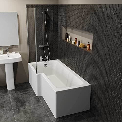 Image of Modern 1600mm Left Hand L Shaped Shower Bath Only Bathtub Acrylic Bathroom Tub