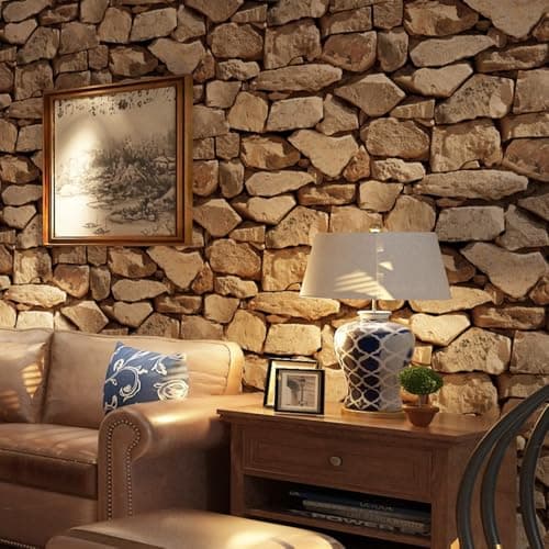 Image of Trafagala Rustic Brick Effect Wallpaper Retro 3D Brown Stone Wallpaper for Living Room Feature Brick Slips for Fireplace Anti-Fouling Bookcase Vintage Slate for House Decoration