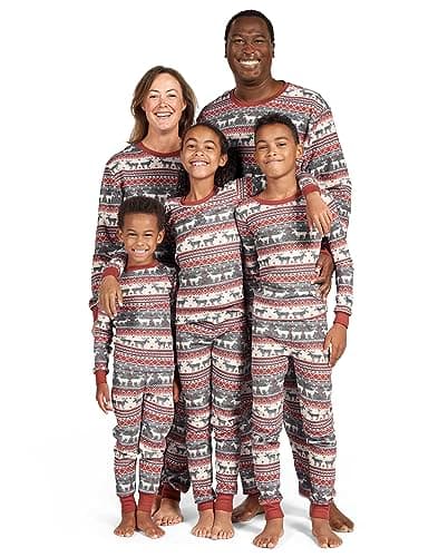 Image of The Children's Place Baby Family Matching Christmas Holiday Pajamas Sets, Snug Fit 100% Cotton, Adult, Big Kid, Toddler, Sleepers, Moose Fairisle, 5 Years