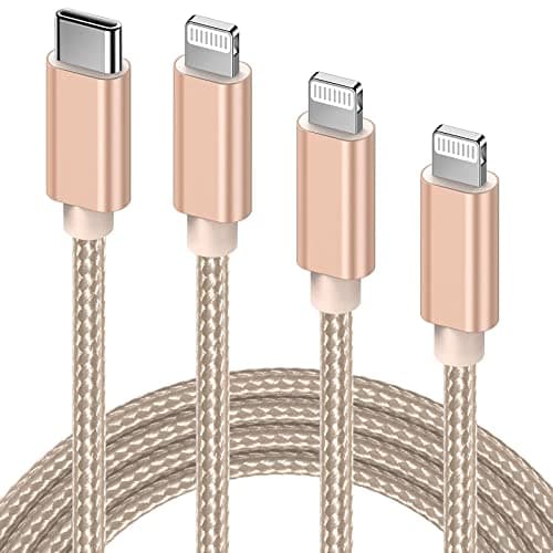 Image of GlobaLink USB C to Lightning Cable, 3Pack 123M【MFi-Certified】Nylon Braided iPhone Charger Cord Super Fast Charging Data Lead Compatible with iPhone 12 11 Pro Max XR X 8 Plus SE,iPad Mini MacBook-Gold
