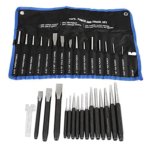 Image of Mechanics Punch and Chisel Set, 16 Pieces Heavy Duty Anti-Rust Mechanics Punches and Chisel Set Pin Centre Taper Cold Gauge for Bolting, Carving, Masonry, Metal Punching and Riveting