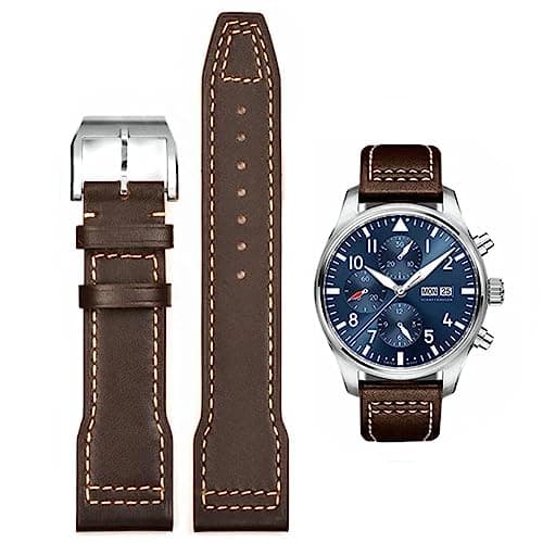 Image of HEYOZURY Watch Straps, Genuine Leather Strap for Watches, Pilot Leather Replacement Strap 20 mm 21 mm for IWC
