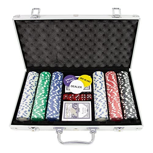 Image of Global Gizmos 50539 300 Piece Poker Set/Contains Chips, Dice and Cards/Portable Casino Style Carry Case/Game Night/Texas Hold’Em, Blackjack and More, Silver