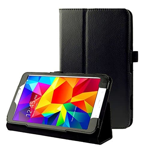 Image of subtel Book Tablet Case with Stand Compatible for Samsung Galaxy Tab 4 7.0 (SM-T230 / SM-T231 / SM-T235) Synthetic Leather Protective Folding Flip Folio Wallet Tri Fold Bookcase Cover Sleeve - Black
