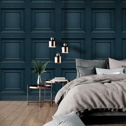 Image of SOPHIE LAURENCE Blue Wood Panel Effect Wallpaper - Smooth Matte Finish 3D Effect Non Woven Wallpaper for Living Room Bedroom Feature Wall