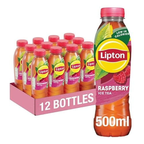Image of Lipton Raspberry Bottled Ice Tea 500ml (Pack of 12), low calorie soft drink, 100% black tea extract