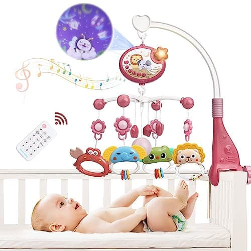 Image of Mini Tudou Remote Control Baby Crib Mobile with Star Projection & Timing Function,Musical Mobile with Melodies & Night Lights,Hanging Rotating Animal Rattles,Toy for Newborn Sleep 0 1 2 3 4 5 6 Months