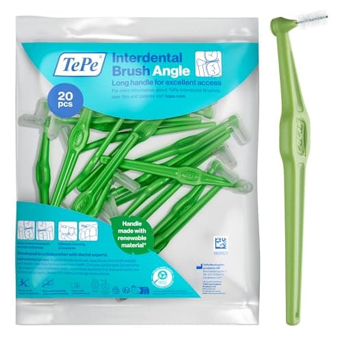 Image of TePe Interdental Brush Angle, Green, 0.8mm/ISO 5, 20pcs, Plaque Remover, Easy and efficient Cleaning Between Teeth, Tooth Floss for Small Gaps