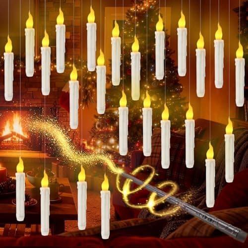 Image of HAUSPROFI Floating Candles with Wand, 24 Pcs Flameless LED Magic Hanging Candles, Remote & Control, Flickering Warm Light for Home Wedding Party Garden Bedroom Ambiance Decor