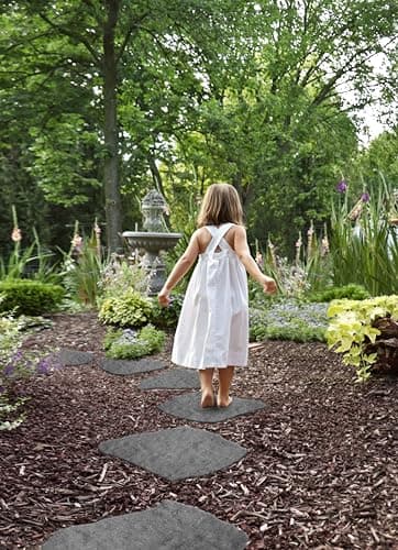 Image of Nicoman Natural B Stone Block Garden Stepping Stone Recycled Rubber Steps Hard Wearing Heavy Duty Outdoor Pathway Tiles- (Grey, Set of 1)