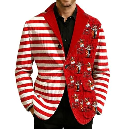 Image of RUMAOZIA Blazer Men's Carnival Slim Fit Corduroy Jacket Fancy Dress Costumes Cord Blazer Men's Cardigan Open Glitter Jacket with Buttoned Long Sleeve Lapel Suit Jacket Sporty Festive Fancy Dress