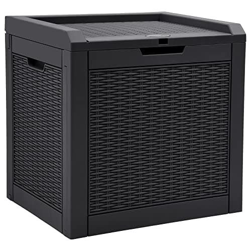 Image of YITAHOME 118L Rattan Outdoor Storage Box, Waterproof Resin Deck Box with Lockable Lid & Handles, All-Weather Garden Storage for Cushions, Pool Accessories & Tools, Black