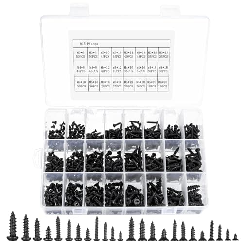 Image of 815 Pcs M3 M4 M5 M6 Self Tapping Screws Metal: 405 Pan Round Head Wood Screws Assortment Kit & 410 Cross Washer Flat Head Self Drilling Screw for Plastic Wood Machine Metal Fasteners