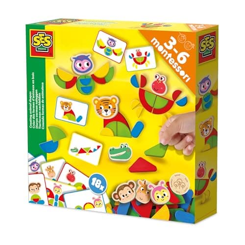 Image of SES Creative 14063 Montessori Creating Animal Shapes - Creative Play Kit for Kids Aged 3+ - Safe Materials - Fun and Educational Activity for Developing Shape Recognition and Fine Motor Skills