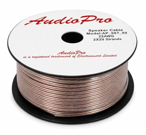 Image of AudioPro Speaker Cable Wire 22 AWG (2 x 29 Strands) Select 25m or 50m Reel Colour White/Clear Transparent HiFi Home Audio Surround Sound etc (50m Reel, Transparent)
