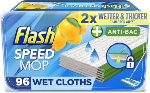 Image of Flash Speedmop Wet Floor Cleaning Wipes, 96 Cloths (24x4), Antibac Lemon Multi-Surface, Trap & Lock Daily Dirt, Grease & Grime Without Getting Down On Your Knees ( Package may vary)