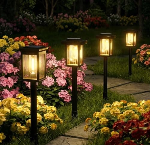 Image of tuare 4 Pack Solar Lights Outdoor Garden, IP65 Waterproof Auto On & Off Solar Pathway Lights with 3 Extension Rod for Garden, Landscape, Pathway, Yard, Patio, Driveway, Walkway Decor