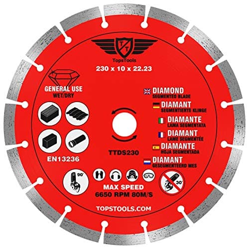 Image of 1 x TopsTools TTDS230 230mm (9 inch) x 10mm x 22.23mm Bore Segmented Diamond Angle Grinder Circular Saw Blade