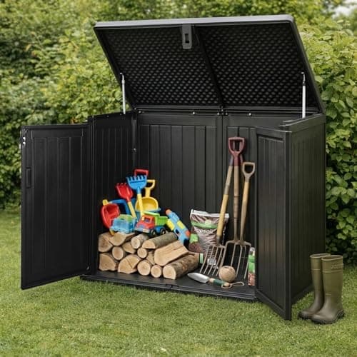 Image of Olsen & Smith Garden Shed | 775L Waterproof Garden Storage Box with Lid | Small (2x 180L) Wheelie Bin Storage | Outdoor Storage Box | Small Bike Shed | Garage Storage & Tool Storage | Inc. Padlock!