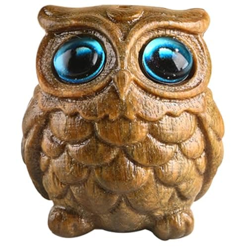 Image of GLEAVI Wooden Owl Statue Decorative Ornament for Home and Garden Unique Owl Figurine Craft Compact Eye Catching Design for Friends and Family