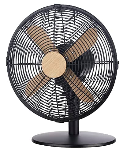 Image of Russell Hobbs RHMDF1201WDB 12" Scandi Electric Desk Fan, 3 Speed Settings, Oscillating Fan & Adjustable Tilt, 45W, Black and Wood Effect