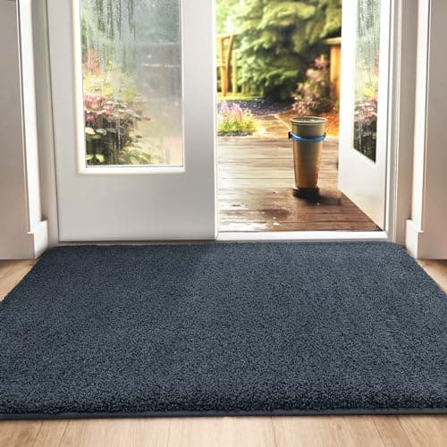 Image of DEXI Dirt Trapper Door Mat Indoor, Non-slip Doormats Inside, Machine Washable, Super Absorbent Entrance Mats Soft Floor Carpet Rug, 50 x 80 cm, Blue-Black