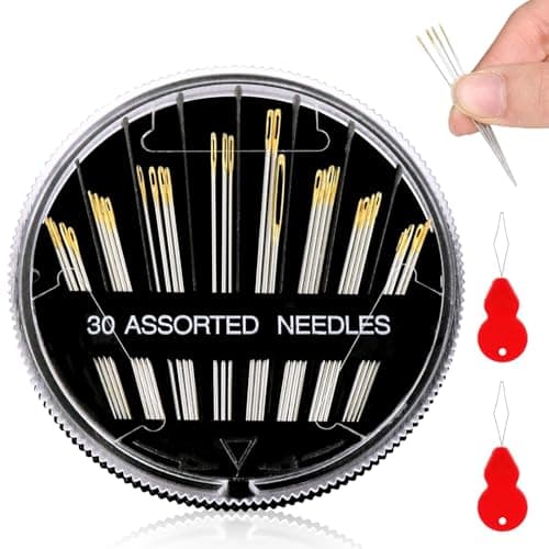 Image of 30 Pcs Hand Sewing Needles, Assorted Sizes Embroidery Mending Craft Sew Case,30 Piece Needle Compact by SiHuiTu,Needle Assortment for a Multitude of Hand Sewing with Two Needle threaders