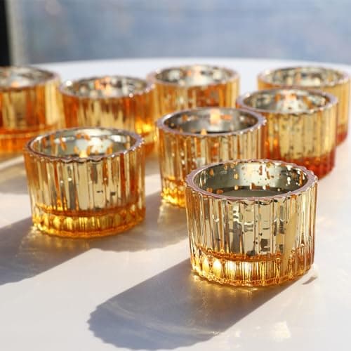 Image of Vohocandle Gold Tea Light Holders set of 12 for Wedding, Tealight Candle Holders for Table Centerpiece, Mercury Glass Candle Holder Gifts for Women (5 x 3.5cm, Gold)